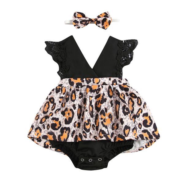 

0-24m born infant baby girl leopard rompers fashion lace v neck jumpsuit playsuit costumes outfits 210515, Blue