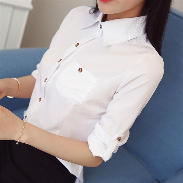 

spring autumn korean fashion slim womens shirt fit office white women long sleeve casual blouses button top