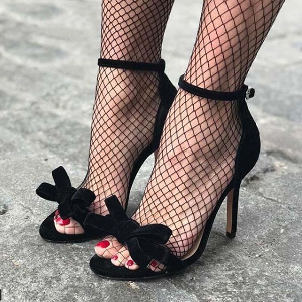 

women sandals pumps butterfly-knot peep toe thin heels buckle strap lady wedding zapatos mujer 11cm shoes, Black