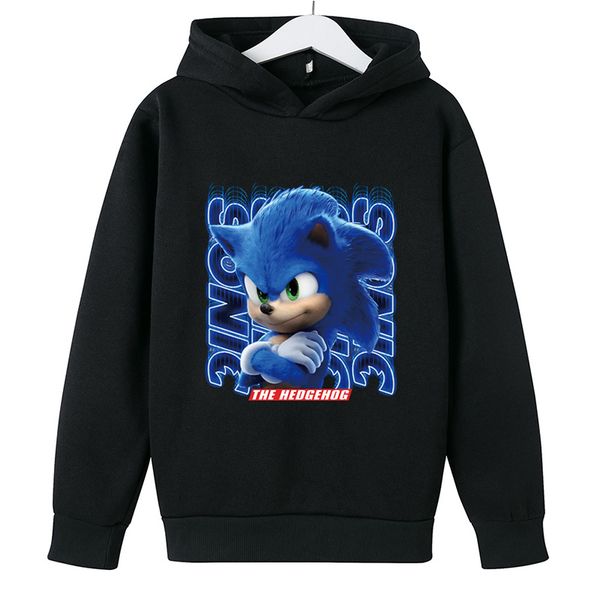 

new fashion sonic hoodies casual long sleeve 3d print polyster cotton boys girls clothes parent-child thin style cartoon 4 to 14 y coat, Black
