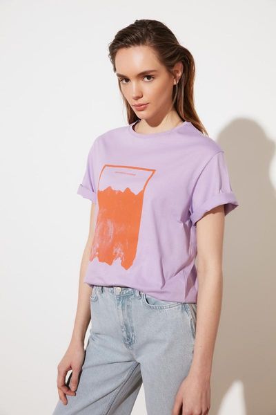 

women's t-shirt trendyol printed boyfriend knitted twoss21ts1784, White