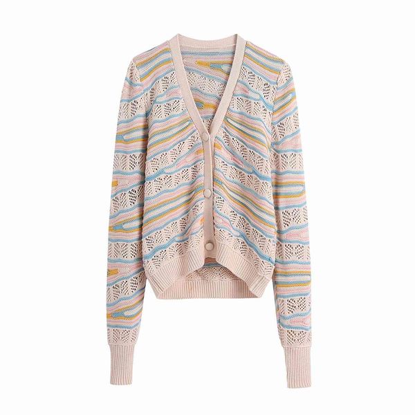 

women knitted cardigan jacquard mesh v-neck long sleeves sweater chic lady fashion casual clothes 210517, White