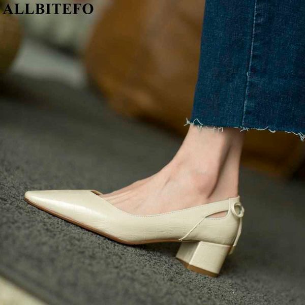 

allbitefo natural genuine leather women heels spring fashion thick heel pointed toe high heel shoes high heels stiletto 210611, Black