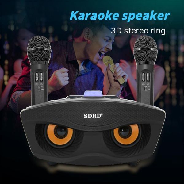

portable speakers dual bluetooth speaker with 2 wireless microphones outdoor family ktv stereo mic big sound 20w sdrd sd 306 set dropship