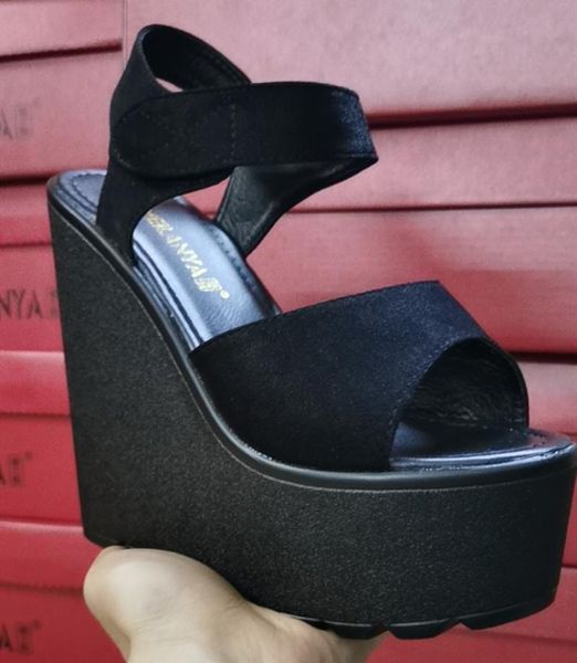 

open toe ankle strap platform wedges women sandals super high cover heel gladiator ladies shoes buckle summer 15cm, Black