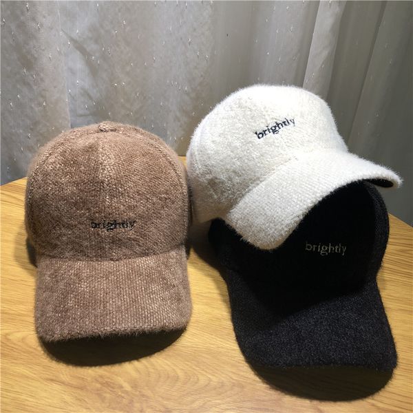 

autumn new embroidered baseball cap winter men's and women's versatile cap rabbit hair blended leisure curved brim hat, Blue;gray