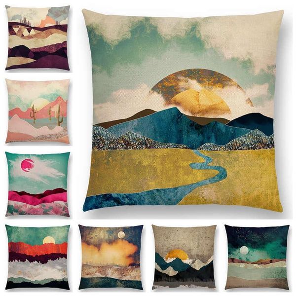 

est design available sun moon day night sky sea stormy mountains prints cushion cover home decor pillowcase cushion/decorative pillow