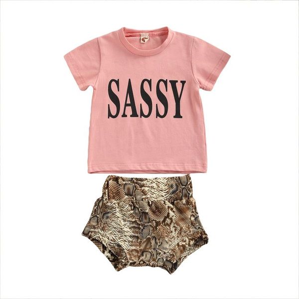 

kid's 0-4y 2pcs toddler baby girls clothes sets letter short sleeve t shirts snakeskin printed shorts clothing, White