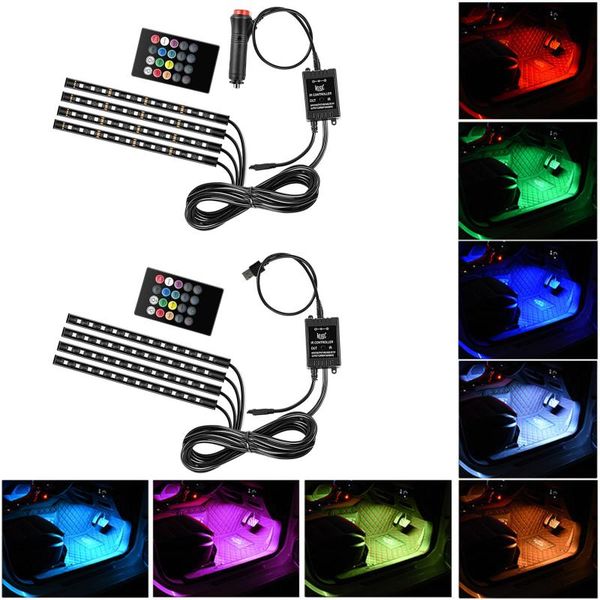 

interior&external lights car interior rgb waterproof 48led remote music control dashboard lighting kit atmosphere light for party