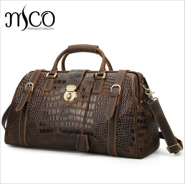 

duffel bags genuine leather men's travel bag alligator strip real overnight weekend large capacity men hand luggage