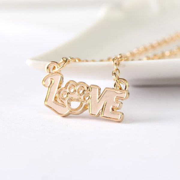 

pendant necklaces hollow pet footprint cute animal dog love heart necklace for women girls party jewelry gift, Silver