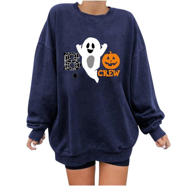 

women's hoodies & sweatshirts pumpkin ghost print round neck casual loose fashion autumn vacation woman vintage long sleeve halloween p, Black