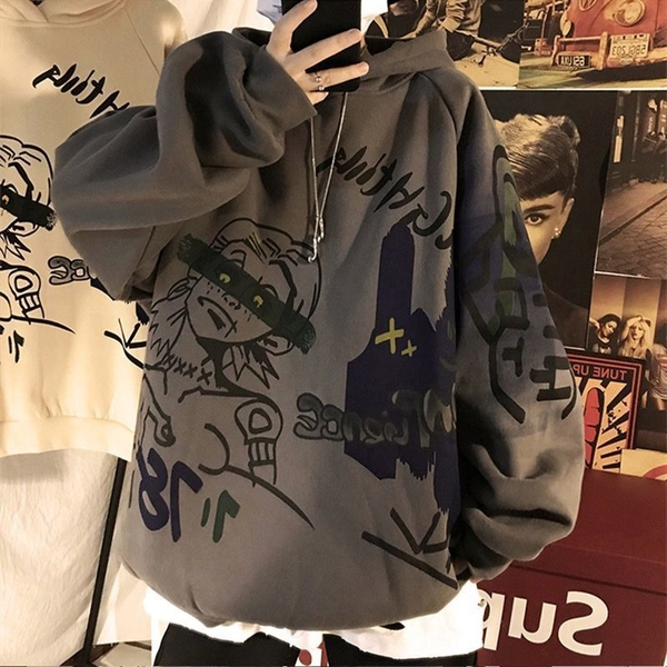 

oversized womens hoodie couple pullover hoodies hoodie sweater printed anime hoodie street hip hop clothing large size 2021, White