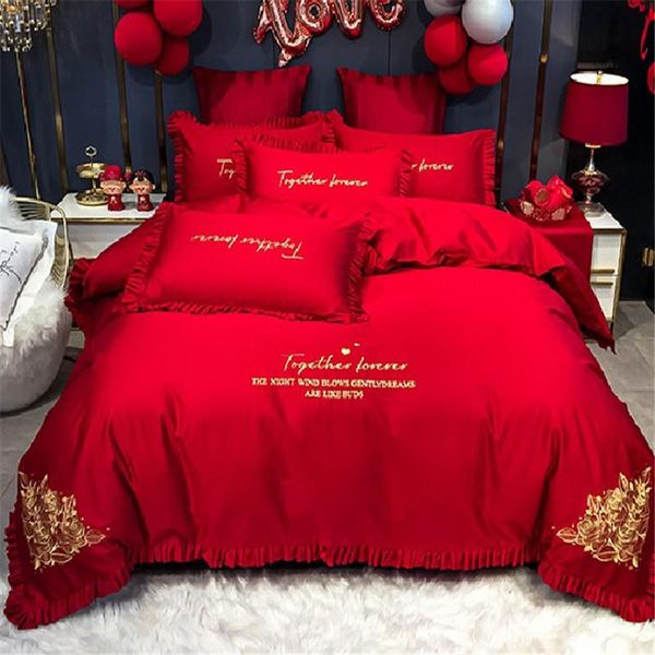 

bedding sets luxury wedding kit duvet cover chinese red set 4pcs pillowcase bed sheet
