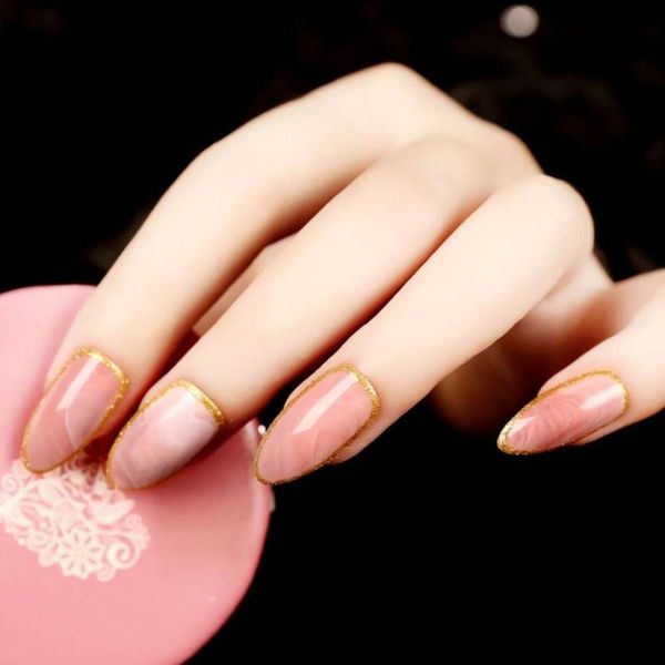 

false nails 24 pcs/set shine color artificial nail tips pointed stiletto fake full cover tu45889, Red;gold