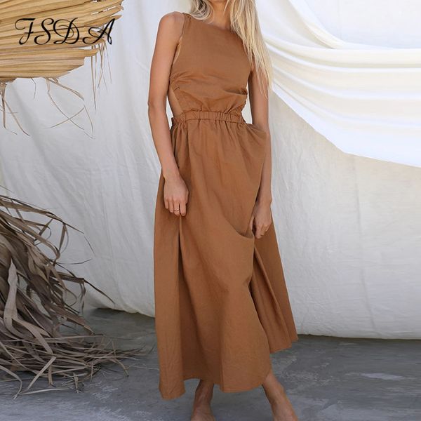 

20212021 summer backless long beach dress a line women sleeveless casual black beach high waist party maxi dresses, Black;gray