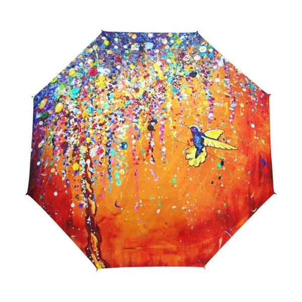 Criativo Colorful Hummingbird Guarda-chuva Anti-UV Proteção Sun guarda-chuva Pássaro 3 Dobrável Presente Sunny Chuvoso Guarda-chuvas Para As Mulheres 210401