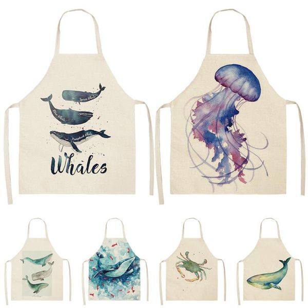 

sea animal whale jellyfish pattern apron ladies baking kitchen cooking men's cafe aprons