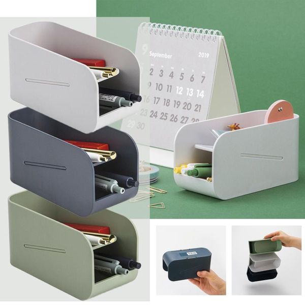 

arrival creative double layer magnetic pen holder desk organizer storage box school home office accessories stationery boxes & bins