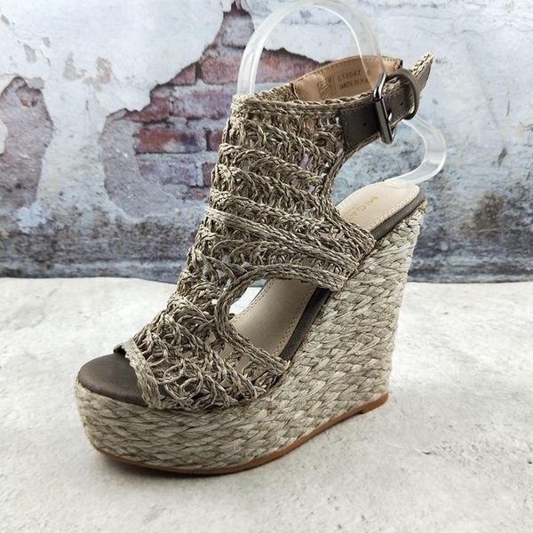 

sandals european and american fashion women's shoes rattan grass mesh hollow wedge heel platform super high women, Black