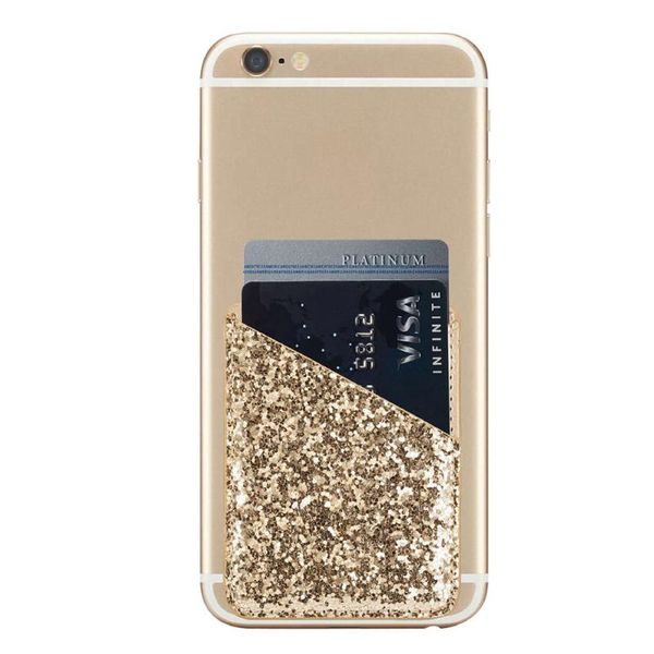 

card holders women credit pocket ultra slim wallet multifunction mini sequin decoration purse stick on phone holder self-, Brown;gray