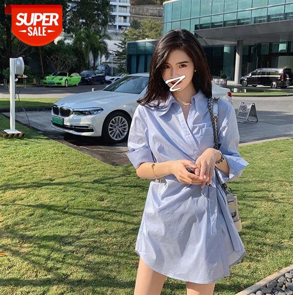 

famous design sense waist folds bottoming tie blue shirt dress women #tc2q, Black;gray