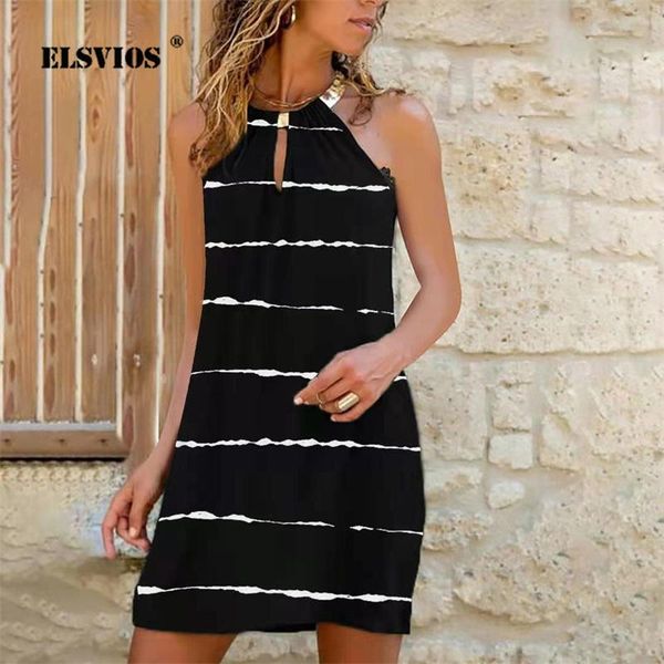 

casual dresses summer women fashion metal halter hollow out sleeveless dress office lady plaid printed loose a-line short, Black;gray