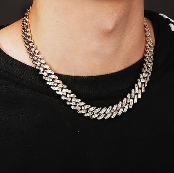 

12mm mens miami cuban link chain baguette iced diamond real 14k white gold plated cubic zirconia jewelry 18" choker -22", Silver
