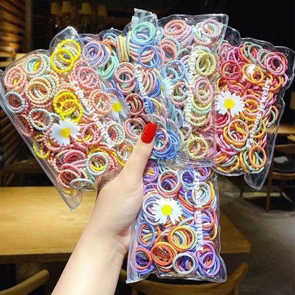 

hair accessories 100 pcs/set children cute colors soft elastic bands baby girls lovely scrunchies rubber kids, Slivery;white