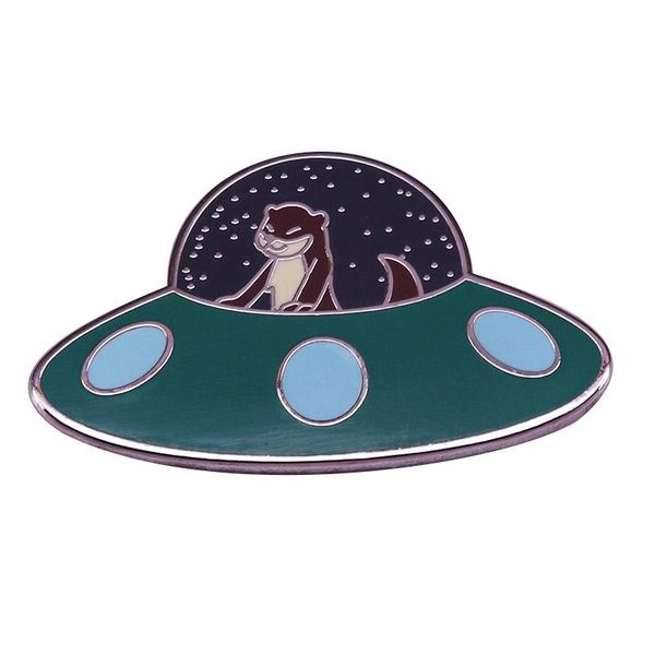 

pins, brooches funny otter spaceship ufo astronomy brooch pins enamel metal badges lapel pin jackets jeans fashion jewelry accessories, Gray