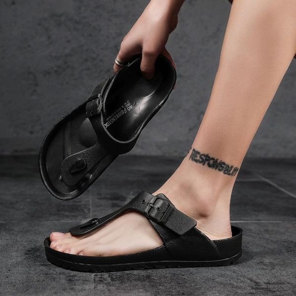 

slippers summer cool men's flip-flop sandals foot arch massage correction walking beach outdoor soft rubber of fish, Black