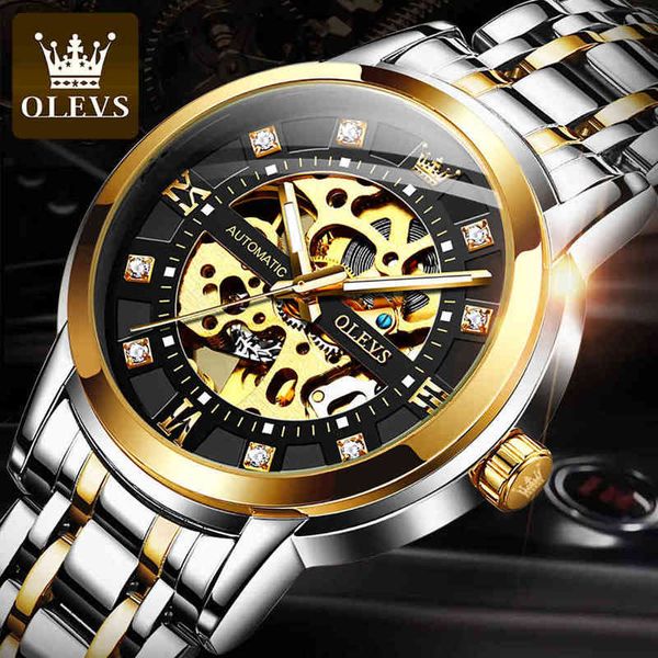 

hombre the olevs reloj brand clock gentlemen waterproof men luxury sports rvs mechanical, Slivery;brown