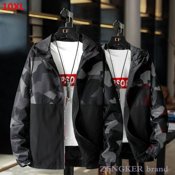 

men's jackets large size jacket plus casual hooded zipper camouflage thin trendy 9xl 10xl 8xl clothes, Black;brown