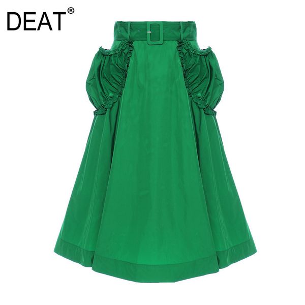 

deat summer fashion women clothes pocket pleated a-line high waist green color halfbody skirt female wr37006l 210428, Black