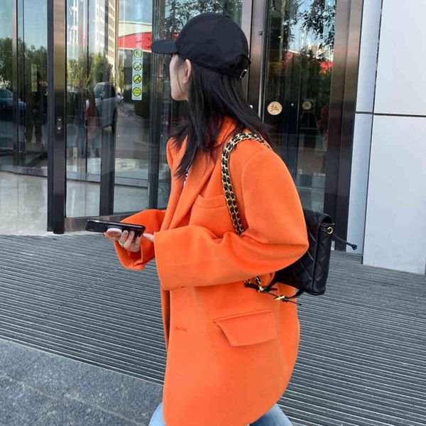 

women's suits & blazers [eam] loose fit bright orange big size casual woolen coat parkas long sleeve women fashion autumn winter 2022 1, White;black