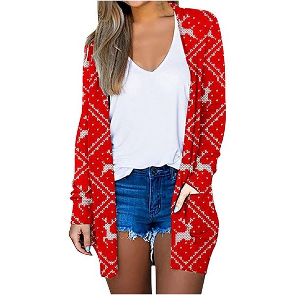 

women's jackets ladies leisure style print coat long sleeve pocket christmas clothing for women thin jacket roupas femininas, Black;brown