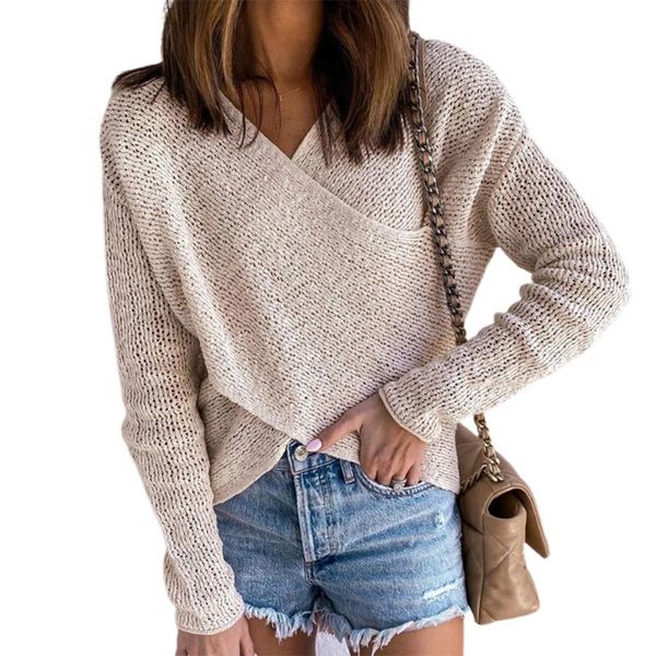 

women's sweaters stylish v-neck sweater women 2021 autumn winter female solid pullover knitted long sleeve pullovers, White;black