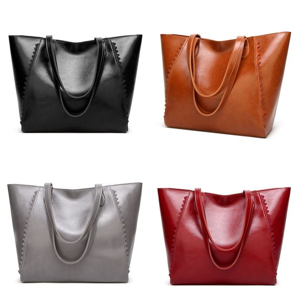 

big 2021 new fashion single shoulder oil wax skin women's hand bag, Black;red