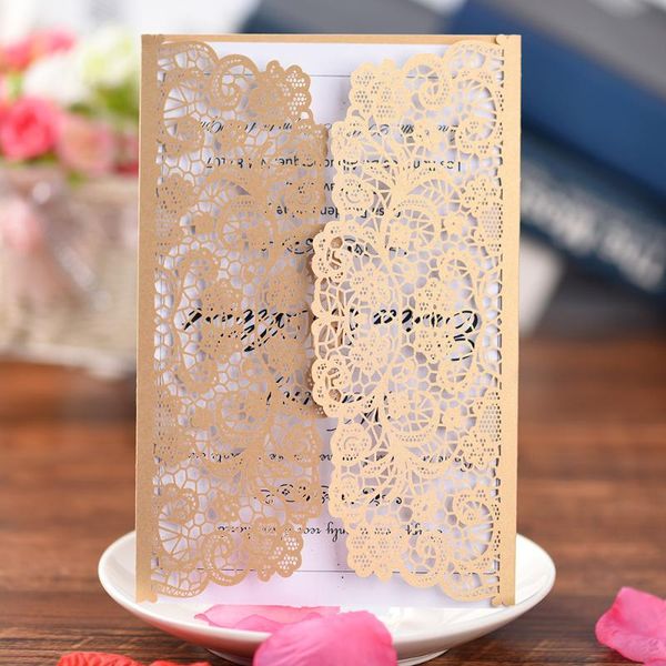 

greeting cards 10pcs european style laser cut wedding invitations pearl paper floral invitation for party