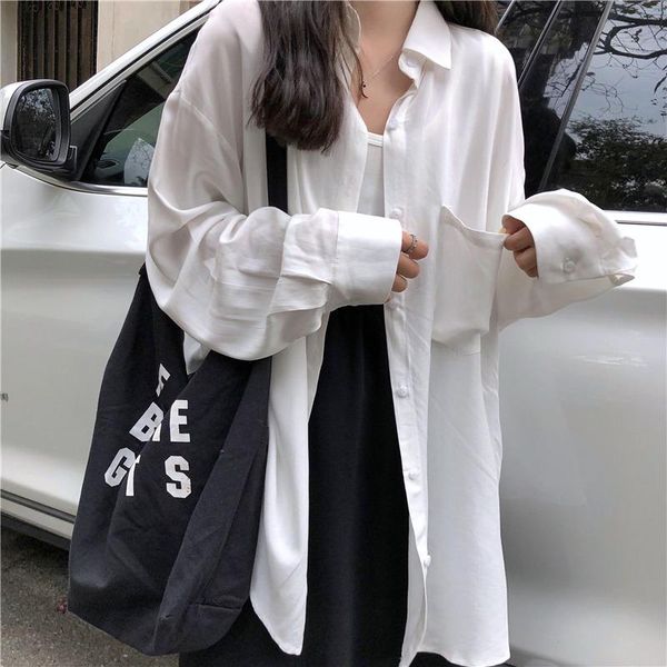 

long sleeve women casual loose shirts lapel blouses fashion white style sunscreen thin women's &