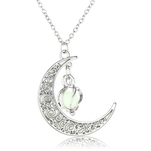 

chains 2021 moon glowing necklace gem charm jewelry silver plated women halloween pendant hollow luminous stone gifts