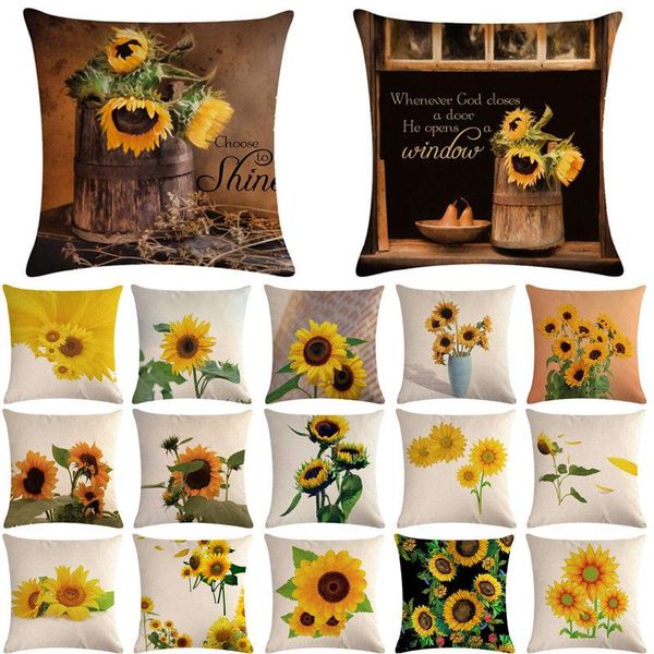 

cushion/decorative pillow 1pcs sunflower pattern cotton linen throw cushion cover car home sofa bed decorative pillowcase funda cojin