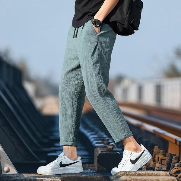 

men's pants neploha cotton linen men oversized korean streetwear man casual harem 2021 harajuku male trousers clothing, Black