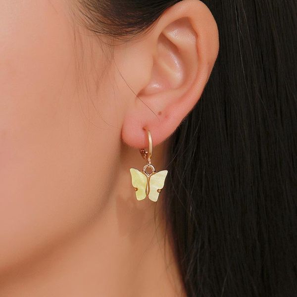 

hoop & huggie 2021 fashion butterfly drop earrings for women elegant small colorful acrylic animal dangle, Golden;silver