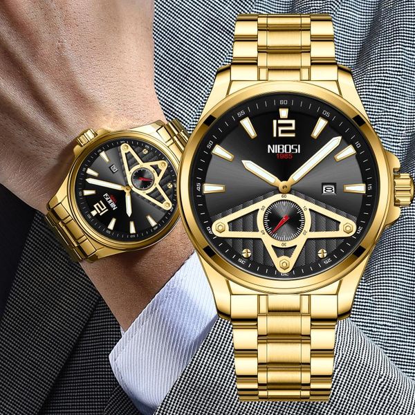 

wristwatches nibosi luxury mens watches 2021 sport quartz chronograph fashion stainless steel clock with luminous watch relogio masculin, Slivery;brown