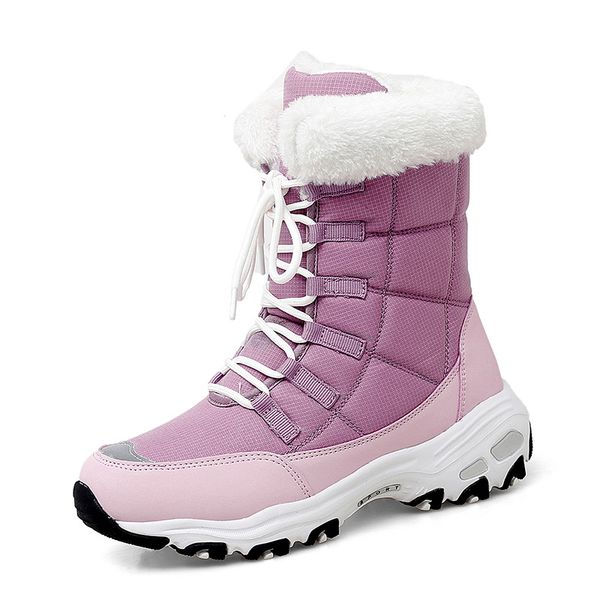 

winter women snow boots warm plush mid-calf boots lace-up waterproof short boot high-outdoor women's cotton boots platform shoes, Black