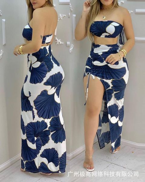 

women's tracksuits 2021 blue drawstring print dress, Gray