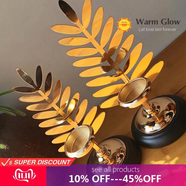 

shopping nordic metal leaf gold candle holder for decoration home maroc decor holders