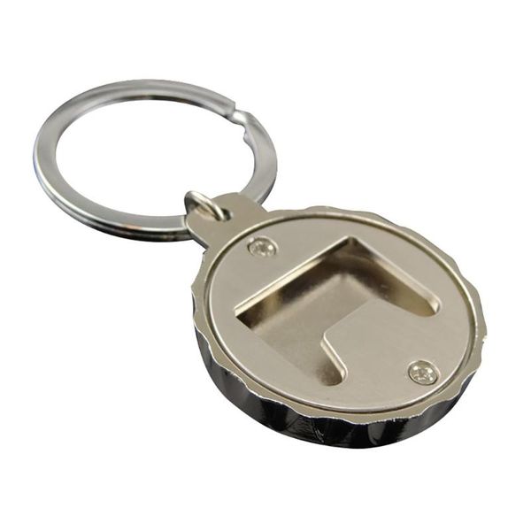 

keychains creative beer bottle cap-shaped opener portable keychain metal keyring tool, Silver