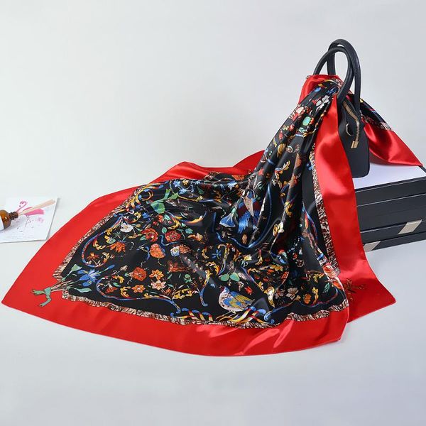 

scarves 90*90cm flower silk scarf large square female elegant fashion ladies accessories, Blue;gray